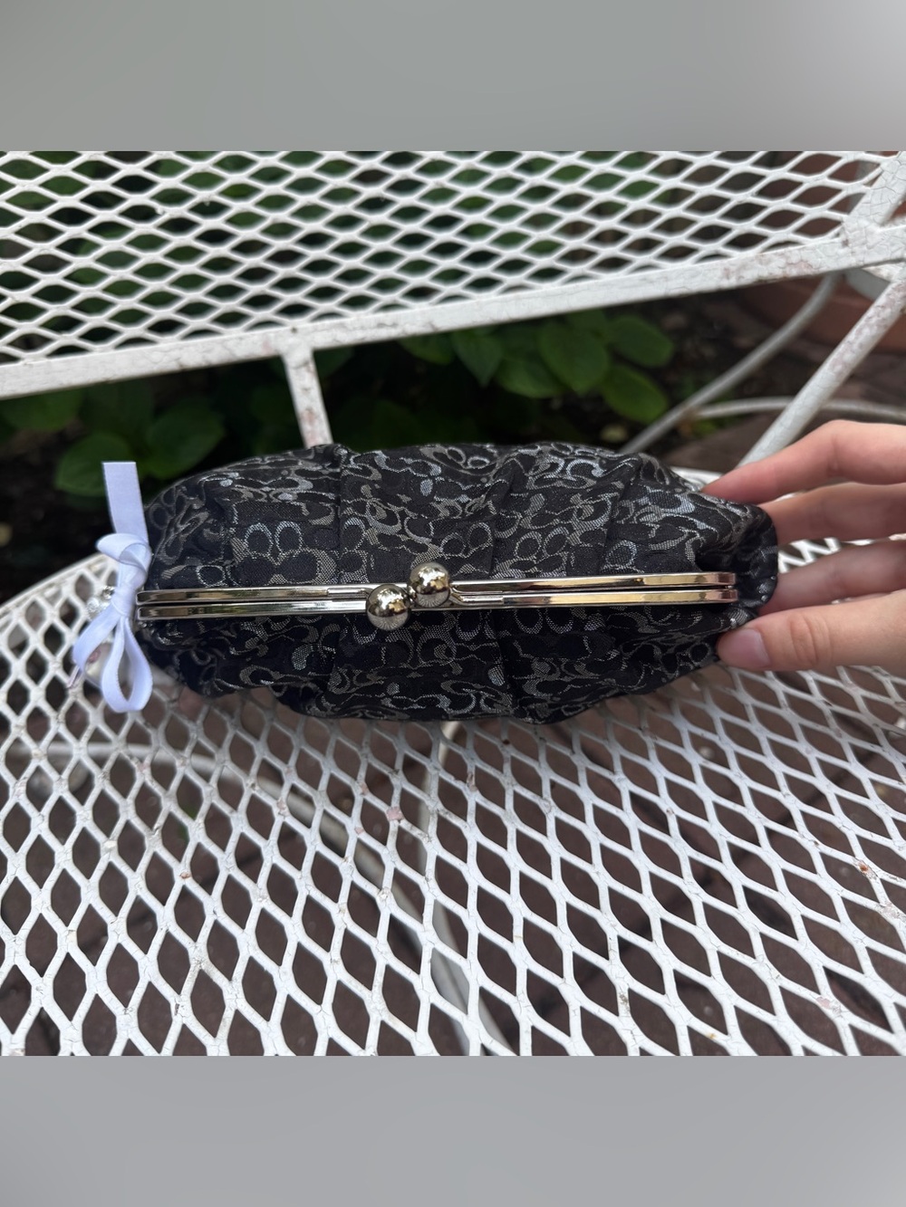 Coach Black & Silver Kiss-lock Monogramed Clutch - Picture 6 of 8